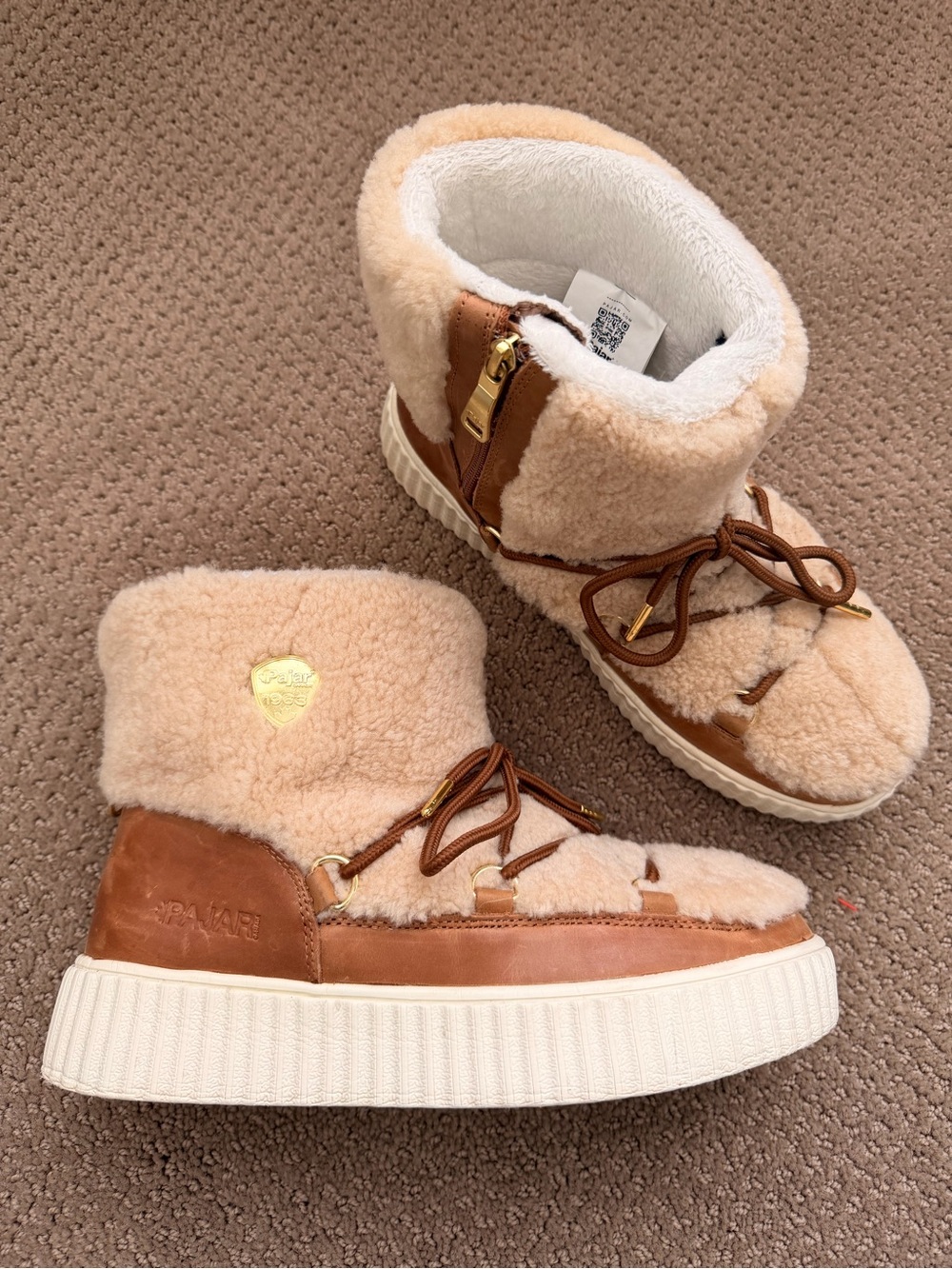 Pajar Janie Waterproof Shearling Platform Winter Boots Tan EU 41 - fits like 9